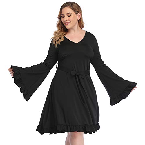 Amazon.com: HDE Plus Size Bell Sleeve Dress Ruffled Vintage 70s A line Hippie Goth Witch V Neck Long Sleeve Knee Length Tie Belt Costume Witchy Black - Large : Clothing, Shoes & Amazon.com: HDE Plus Size Bell Sleeve Dress Ruffled Vintage 70s A line Hippie Goth Witch V Neck Long Sleeve Knee Length Tie Belt Costume Witchy Black - Large : Clothing, Shoes &