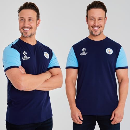 MANCHESTER CITY F.C. - Camiseta de fútbol para hombre, manga corta, cuello redondo, suave, azul marino/azul, XL