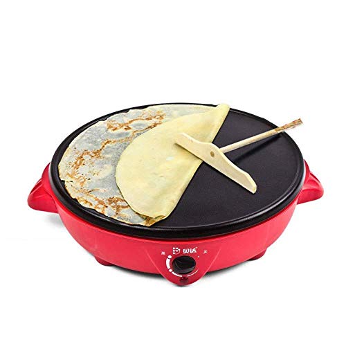 AZHom Electric Crepe Pancake Crepe Maker with Spreader- Home Multi-Function Electric Baking Pan Barbecue Machine Pancake Machine 1100 W,Black (Color : Red)