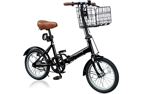 AIJYU CYCLE 折りたたみ自転車 16 インチ 軽量 着脱可能カゴ ミニベロ 折りたたみハンドル フロントライト ワイヤーロック錠 プレゼント [EB-16] (ブラック)のサムネイル