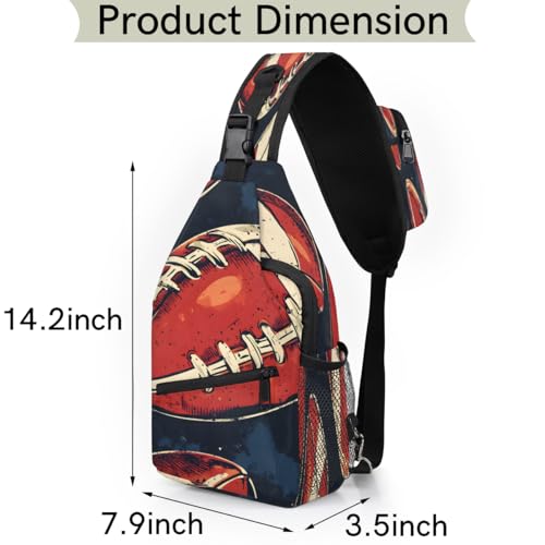 Rugby Ball Sling Bag Crossbody Sling Backpack Hiking Daypack for Men Women Chest Bag for Travel Running Football Print2