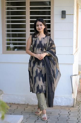 Image of ANNI DESIGNER Women Cotton Blend Kurta with Pant & Dupatta
