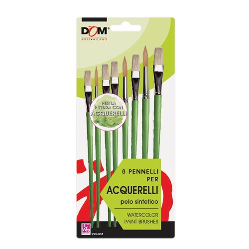 Dom 11651 Set 8 Brushes for Watercolour, Assorted Colours
