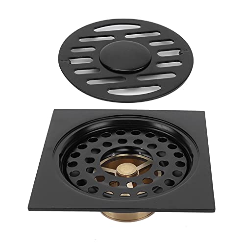 Drenaje de Piso de Acero Inoxidable, Drenaje de Piso de Ducha Cuadrado con Rejilla de Cubierta Extraíble Acabado Chapado en Negro de Acero Inoxidable, Kits de Instalación de Ducha