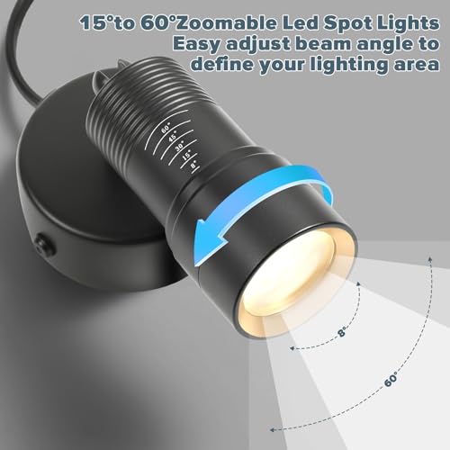 Image of 2Pack Spot Lights Indoor 8 to 60 Zoomable Focus Head Uplighting Indoor with Timer and Remote Stepless Adjustable Color Temperature and Dimmable Accent Up Lights for Plant Artwork Pictures