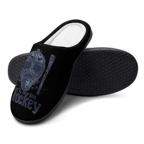 I Cant My Son Has Hockey Women's Cotton Slippers Indoor Outdoor Slip-on Warm House Shoes with Anti-Skid Rubber Sole4
