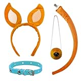 4 Pieces Dog Ears and Tail Set-Dog Headband Nose Collar Halloween Cosplay Deluxe Costume Accessoies