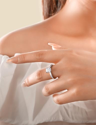 Elspeth 1.5CT 925 Sterling Silver Engagement Rings for Women Princess Cut Solitaire Cubic Zirconia Promise Rings for Her Size 7 — view 5