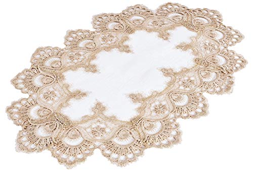 Gold Doily or Placemat in European Lace with Cream Fabric Size 12 X 18