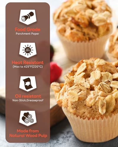 Bake Choice Non-stick 200pcs Standard Cupcake Liners for Baking, Natural, Food-grade Cupcake Wrapper, Greaseproof Parchment Muffin Liners