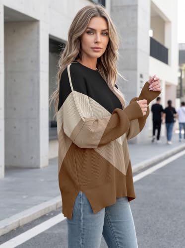 Image of Womens Oversized Sweaters Fall 2026 Fashion Clothes Colorblock Knit Tops
