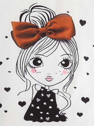 Image of Girl's 2 Pcs Outfits Short Sleeve Graphic T-Shirt Top and Paperbag Waist Shorts Set with Belt