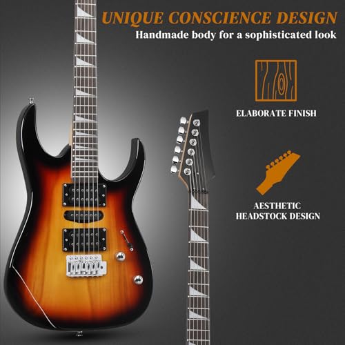 Image of Ktaxon 39 inch Electric Guitar with 20Watt Amp for Beginners, Brown Sunburst