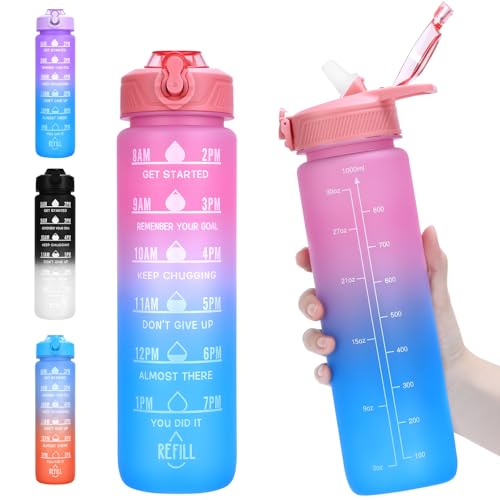 32oz Motivational Water Bottle with Straw and Handle