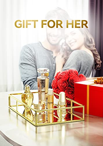 Perfume Tray Gold Mirror Vanity Tray Glass Mirrored Tray Jewelry Makeup Organizer Tray For Bathroom Counter And Dresser Vanity Perfume, Rectangular Decorative Tray For Dresser Tops Or Drawer #TOP4