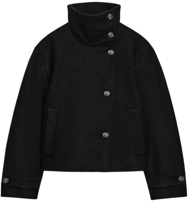 Women's Stand Collar Loose Jacket Cuff Buckle Detail for Autumn Winter Elegant Tops