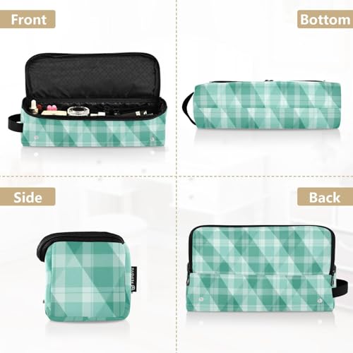 Bolsa de viaje para herramientas de cabello y tapete resistente al calor impermeable con patrón de cuadros verdes y blancos para planchas, rizadores y secadoras miniatura 5