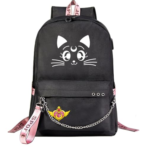 TIANSTON Sailors Moons Casual Daypack para Mujer - Mochila con estampado de anime con puerto de carga USB, mochila universitaria impermeable #9