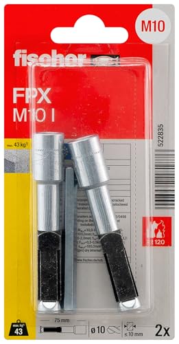 fischer Porenbetonanker FPX-I M10, Innengewindeanker mit 4-fach-Spreizung für Befestigungen in Porenbeton, einfache Montage, hohe Tragfähigkeit, ETA-zugelassen, 2 Stück, inklusive Setzwerkzeug