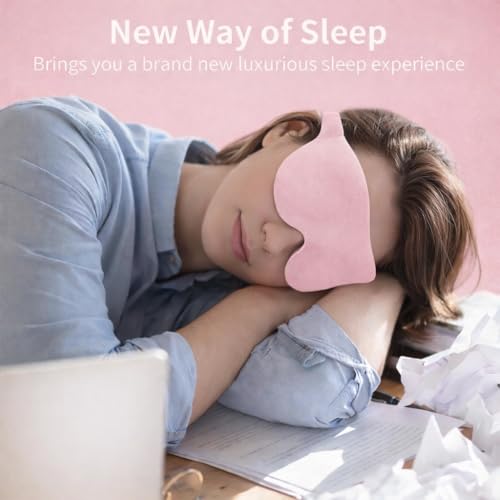Image of Lyrovo 3D Contoured Eye Mask for Sleeping Men & Women | Soft Adjustable Sleep Mask for Eyes | Comfortable Eye Cover for Sleep, Travel & Meditation | Black Eye Sleeping Mask for Deep Rest (Baby Pink)