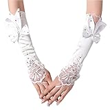 Perlenbesetzte Spitze TOOGOO Weiss Finger Bowknot Perlen Brauthandschuhe Braut formale Hochzeits-Handschuhe