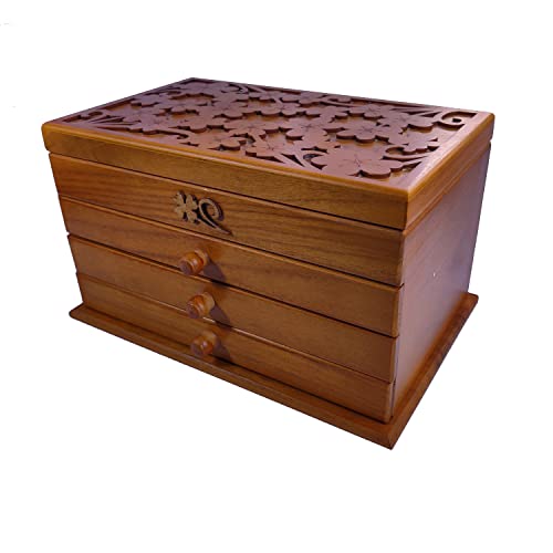 Hölzern Schnitzerei Schmuckkasten Holz Schmuckschatulle schmuckkästchen Holz Schmuckaufbewahrung mit Spiegel