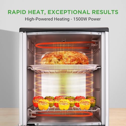 Image of Nutrichef Vertical Countertop Oven with Rotisserie, Bake, Broil, & Kebab Rack Functions - Adjustable Settings - 2 Shelves - 1500W - Thanksgiving Turkey - Includes Grill, Kebab skewer racks & bake pan