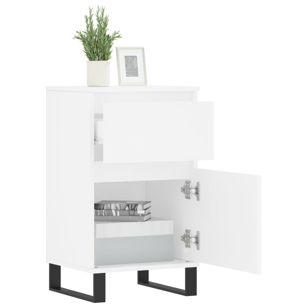 Credenze 2 Pezzi Bianche in Legno Multistrato 40x35x70 cm con Gambe in Ferro, Ampio Spazio Portaoggetti per Oggetti Decorativi e Oggetti di Uso Quotidiano, Design Senza Tempo