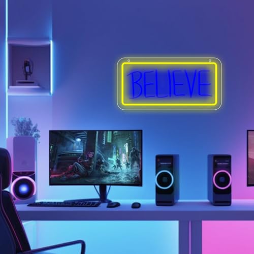 Image of Ted Believe Lasso Neon Sign, LED Believe Neon Light Sign for Wall Decor, Inspirational Word Neon Signs for Home Office, Study Room, Classroom, Motivation Wall Decoration
