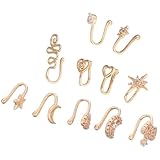 Hohopeti 11 Piezas Clips para Nariz sin Perforar de Cobre con Circonitas Anillos Septum Falsos Forma Joyería Ligera y Resistente para Mujeres y Hombres Opción Cómoda y Elegante para Diario