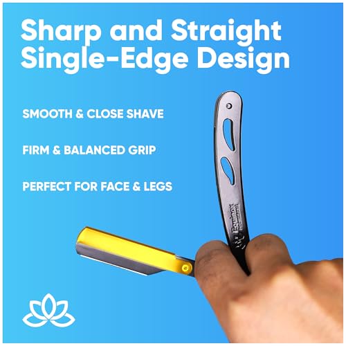 Equinox International, Professional Straight Edge Razor With 100 Single Derby Blades Stainless Steel Razor And Blades - Disposable Blades -Barber Straight Razor Kit - Gold & Black