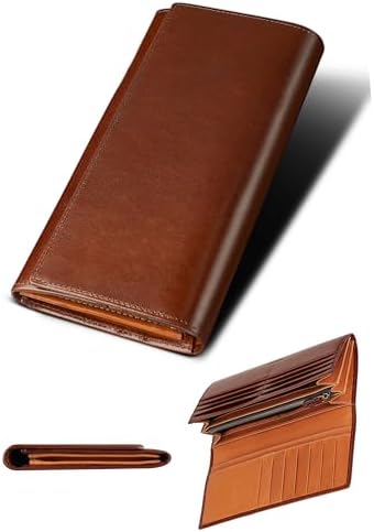 （10:30時点） [ファブリツィオ] 財布 メンズ レディース 長財布 2つ折り マチ付き 小銭入れ 薄い 大容量 カード21枚 使いやすい イタリアン レザー 一流の革職人が作る 本革 YKKファスナー (ダークブラウン)