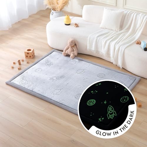 Image of Hakuna Matte GlowCloud Baby Play Mat for Floor 47 inchx 67 inch Planets | Coral Velvet high-Density Foam Rug for Crawling & Cozy Play - Non-Slip, Water-Resistant, Easy-Care Tummy Time Mat