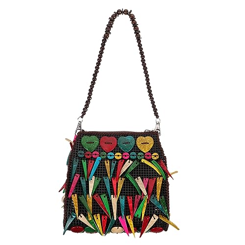 Sac à main tressé vintage à franges et pompons pour femme
