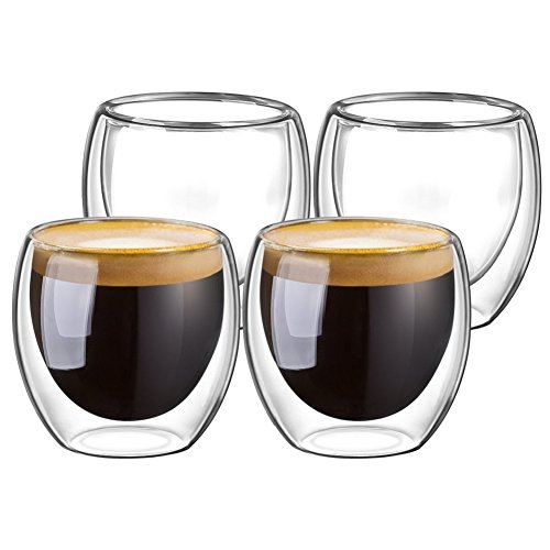 DomoWin Double Walled Glasses for Espresso Coffee Turkish Tea Espresso Coffee Cups 80 ml Set of 4 pcs