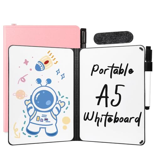 AGM Portable White Board Dry Erase, Double Sided Folding Whiteboards with Pen, Small Dry Erase Board for Study, Meeting, Doodling, Planning, Pink