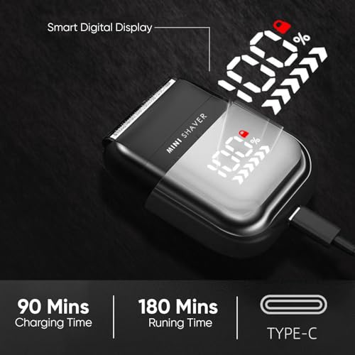 Image of Vega Professional Mighty Mini Foil Hair Shaver for Men, Portable Mini Electric Shaver with Triple Floating Bladees, Hair & Beard Shaver Trimmer for Men, 180 Min Runtime, Type-C Charging, VPVFS-02