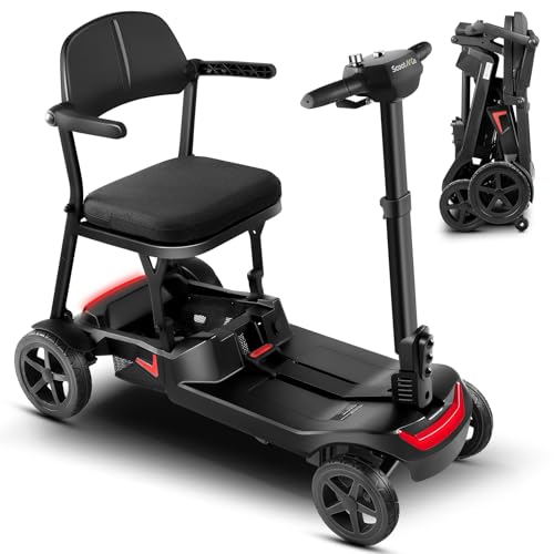 Image of SCOOTNGO Mobility Scooters for Seniors & Adults 4 Wheel Travel Mobility Scooter Airline Approved with Two Batteries, Lightweight, Foldable, No Assembly Needed (Black Red, Dual Batteries)