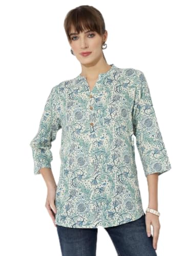 Image of Women's Floral Printed Cotton Kurti Summer Cotton Tunic Top for Girls