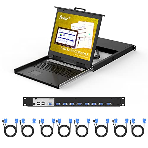 Yinker 8 Port Vga Kvm Switch, 1U Rack Mount Kvm With 19" Lcd Monitor Keyboard Touchpad Drawer + Kvm Cables, 1280X1024 Lcd Kvm Console For 19" Rack #TOP6