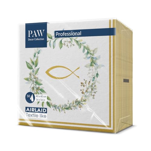 PAW - Serviette de Table Papier - Airlaid (40 x 40 cm) I 50 Pièces I Parfait pour la Communion, la Confirmation, le Baptême I Serviettes en Tissu de Table I...
