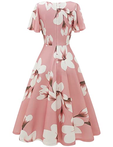 Fit And Flare Church Dresses For Women, Floral Dresses For Wedding Guest, Aline Tea Length Cocktail Dress With Sleeves, Bridesmaid Prom Homecoming Graduation Dress For Teen Girls Blush White Flower M #TOP2