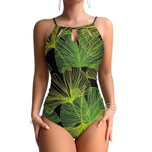 Maillot de bain une pièce contrôle ventre galbant avec imprimé feuille verte tropicale
