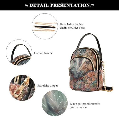 Two Horses Painting Women's Sling Bags, Fashion Crossbody Handbags Purse with Chain Strap Top handle 5.91×3.15×8.27 Inches4