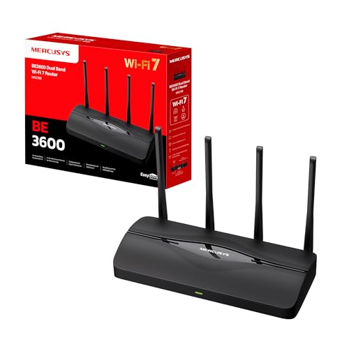 Mercusys MR27BE | Router WiFi 7 de Doble Banda BE3600Mbps, Puertos de 2,5 Gbps, 4 Antenas de Alta Ganancia, Canales de 160 MHz, MLO, Compatible con EasyMesh, Seguridad WPA3, Control Mediante a