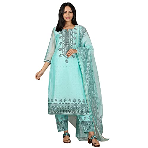 Image of Kashish by Shoppers Stop Embroidered Round-Neck Viscose Blend Womens Ethnic Set
