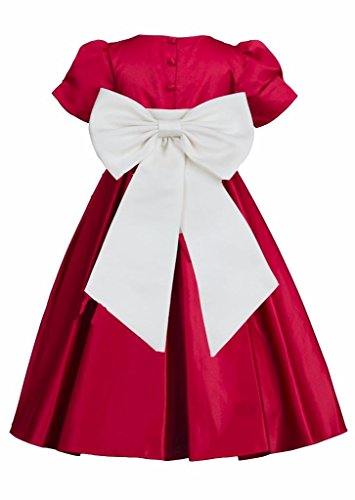 Pink Promise Girl's Apple Red Holiday Wedding Pleated Satin Short- Sleeve Flower Girl Dress