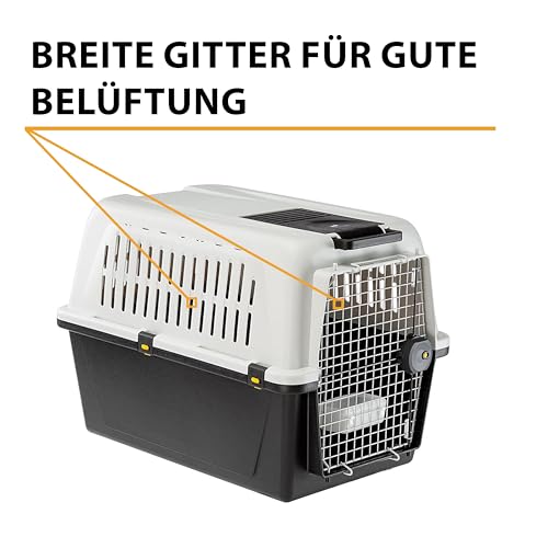 Ferplast Hundetransportbox Transportbox für große Hunde Atlas 70, Reisebox für Hunde, Sicherheitsverriegelung, Lüftungsgitter, 68,5 x 101 x h 75,5 cm Grau