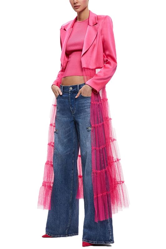 VIVICOLOR Women Satin Crop Blazers Dress Mesh Sheer Jacket Cardigan with Swing Wedding Party Prom Jacket Dresses