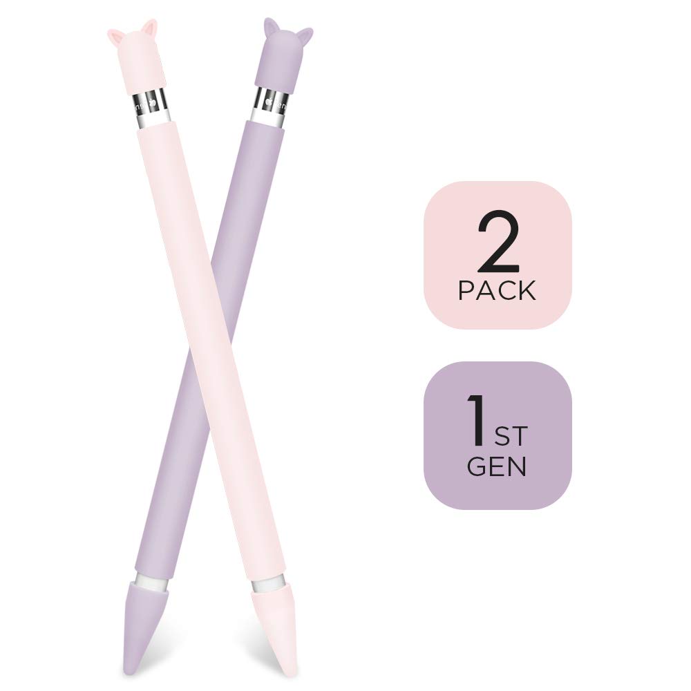 Silicone Case for Apple Pencil Premium Case Cover Holder Accessory for iPad Pro 9.7/10.5/12.9, Beautiful Soft Stylus Grip Grip with Charging Cap and 2 Pen Tip Protective Case (Pink&Purple)
